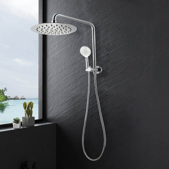 300mm Height Chrome Round Twin Shower Set Top Water Inlet